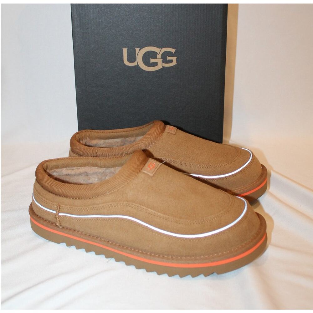 NIB UGG MEN'S TASMAN CALI WAVE SUEDE SHEARLING LINED‎ SLIPPERS CHESTNUT